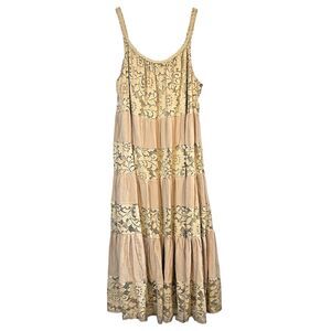 NWT Robbie Bee XL Lace Tiered Maxi Dress Tan Boho Cottagecore Unique Rare